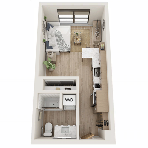Floor plan for studio, 1 bath, 447 sqft